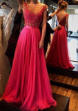 Chiffon Long/Floor-Length A-Line/Princess Sleeveless Bateau Zipper Prom Dress With Appliqued