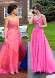 Chiffon Long/Floor-Length A-Line/Princess Sleeveless Bateau Zipper Prom Dress With Appliqued - dennisdresses