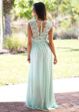 Chiffon Long/Floor-Length A-Line/Princess Sleeveless Bateau Zipper Prom Dress With Appliqued - dennisdresses