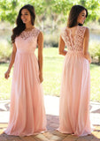 Chiffon Long/Floor-Length A-Line/Princess Sleeveless Bateau Zipper Prom Dress With Appliqued - dennisdresses