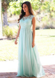 Chiffon Long/Floor-Length A-Line/Princess Sleeveless Bateau Zipper Prom Dress With Appliqued - dennisdresses