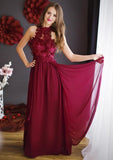 Chiffon Long/Floor-Length A-Line/Princess Sleeveless Halter Zipper Prom Dress With Appliqued