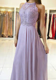 Chiffon Prom Dress A-Line/Princess Scoop Neck Long/Floor-Length With Lace - dennisdresses