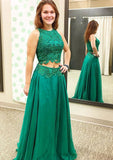 Chiffon Prom Dress A-Line/Princess Scoop Neck Sweep Train With Pleated - dennisdresses