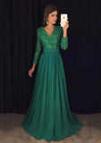 Chiffon Prom Dress A-Line/Princess V-Neck Sweep Train With Lace Beaded