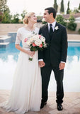 Chiffon Wedding Dress A-Line/Princess Scalloped Neck Sweep Train With Beaded