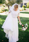 Chiffon Wedding Dress A-Line/Princess Scalloped Neck Sweep Train With Beaded - dennisdresses