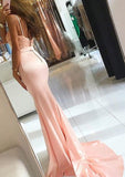 Elastic Satin Court Train Trumpet/Mermaid Sleeveless Sweetheart Covered Button Prom Dress With Beaded - dennisdresses