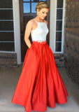 Elastic Satin Long/Floor-Length A-Line/Princess Sleeveless Square Neckline Zipper Up At Side Prom Dress With Beaded