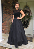 Elastic Satin Prom Dress A-Line/Princess Bateau Sweep Train With Beaded - dennisdresses