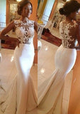 Elastic Satin Prom Dress Trumpet/Mermaid Bateau Sweep Train With Appliqued