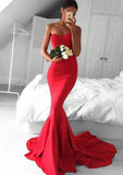 Elastic Satin Prom Dress Trumpet/Mermaid Sweetheart Court Train With Pleated - dennisdresses