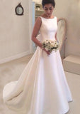 Elastic Satin Sweep Train A-Line/Princess Sleeveless Bateau Zipper Wedding Dress With Bowknot - dennisdresses