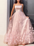 A-Line Prom Dresses Elegant Dress Engagement Floor Length Sleeveless Spaghetti Strap Tulle with Pleats Appliques 2023