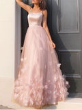 A-Line Prom Dresses Elegant Dress Engagement Floor Length Sleeveless Spaghetti Strap Tulle with Pleats Appliques 2023