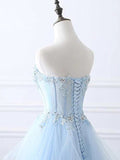 A-Line Sexy Floral Engagement Prom Birthday Dress Strapless Sleeveless Sweep / Brush Train Lace with Pleats Lace Insert 2023