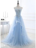 A-Line Sexy Floral Engagement Prom Birthday Dress Strapless Sleeveless Sweep / Brush Train Lace with Pleats Lace Insert 2023