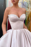 A-Line Prom Dresses Elegant Dress Wedding Guest Tea Length Sleeveless Strapless Satin with Sequin Pure Color 2023