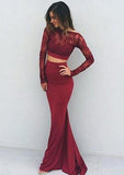 Jersey Prom Dress Sheath/Column Bateau Long/Floor-Length With Lace - dennisdresses