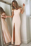 Jersey Prom Dress Sheath/Column Off-The-Shoulder Long/Floor-Length With Side Split - dennisdresses