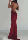 Jersey Prom Dress Sheath/Column V-Neck Sweep Train With Pleated - dennisdresses