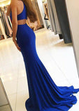 Jersey Prom Dress Trumpet/Mermaid Scoop Neck Sweep Train With Pleated - dennisdresses