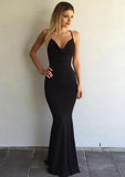 Jersey Sweep Train Trumpet/Mermaid Sleeveless V-Neck Crossed Straps - dennisdresses