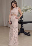 Lace Prom Dress Sheath/Column Bateau Long/Floor-Length With Flowers - dennisdresses