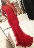 Lace Prom Dress Trumpet/Mermaid Bateau Sweep Train With Beaded - dennisdresses