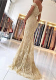 Lace Prom Dress Trumpet/Mermaid Off-The-Shoulder Sweep Train With Beaded - dennisdresses