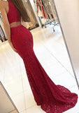 Lace Prom Dress Trumpet/Mermaid Scoop Neck Sweep Train With Waistband - dennisdresses