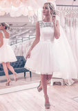 Lace Tulle Wedding Dress Ball Gown Sleeveless Bateau Short/Mini With Sashes