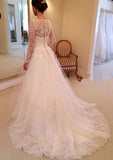 Lace Wedding Dress A-Line/Princess Scalloped Neck Court Train - dennisdresses