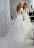 Lace Wedding Dress A-Line/Princess Scalloped Neck Court Train - dennisdresses