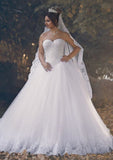 Lace Wedding Dress A-Line/Princess Strapless Court Train With Beaded