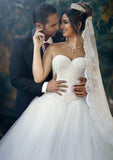 Lace Wedding Dress A-Line/Princess Strapless Court Train With Beaded - dennisdresses