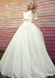 Lace Wedding Dress Ball Gown Scoop Neck Long/Floor-Length - dennisdresses