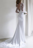 Lace Wedding Dress Sheath/Column Bateau Court Train - dennisdresses