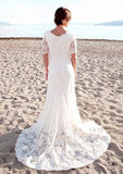 Lace Wedding Dress Sheath/Column Scalloped Neck Court Train - dennisdresses