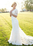 Lace Wedding Dress Sheath/Column Scalloped Neck Court Train - dennisdresses