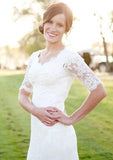 Lace Wedding Dress Sheath/Column Scalloped Neck Court Train - dennisdresses