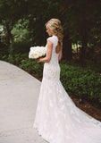 Lace Wedding Dress Sheath/Column Scoop Neck Court Train - dennisdresses