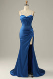 Long Spaghetti Straps Royal Blue Mermaid Prom Dress - dennisdresses