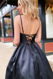 A-Line Prom Dresses Open Back Dress Formal Floor Length Sleeveless V Neck Stretch Satin Backless with Pleats Beading Pocket 2023