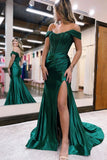 Mermaid / Trumpet Evening Gown Empire Dress Formal Court Train Sleeveless Off Shoulder Imitation Silk with Slit Appliques 2023 - dennisdresses