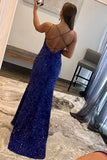 Mermaid / Trumpet Prom Dresses Formal Sweep / Brush Train Sleeveless Spaghetti Strap Sequined Backless with Sequin Slit 2023 - dennisdresses