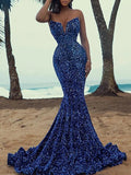 Mermaid / Trumpet Prom Dresses Luxurious Dress Formal Evening Sweep / Brush Train Sleeveless Off Shoulder Sequined with Sequin 2023 - dennisdresses