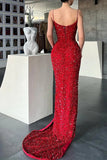 Mermaid / Trumpet Prom Dresses Sexy Dress Christmas Sweep / Brush Train Sleeveless V Neck Sequined with Sequin Slit 2023 - dennisdresses