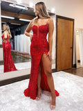 Mermaid / Trumpet Prom Dresses Sparkle & Shine Dress Formal Sweep / Brush Train Sleeveless Spaghetti Strap Sequined Backless with Beading Sequin Slit 2023 - dennisdresses