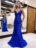 Mermaid / Trumpet Prom Dresses Sparkle & Shine Dress Formal Sweep / Brush Train Sleeveless V Neck Sequined Backless with Glitter Sequin 2023